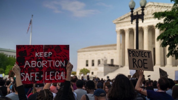 Activists protest in front of the Supreme Court after the Dobbs decision to overturn Roe v Wade and curtail abortion rights.
