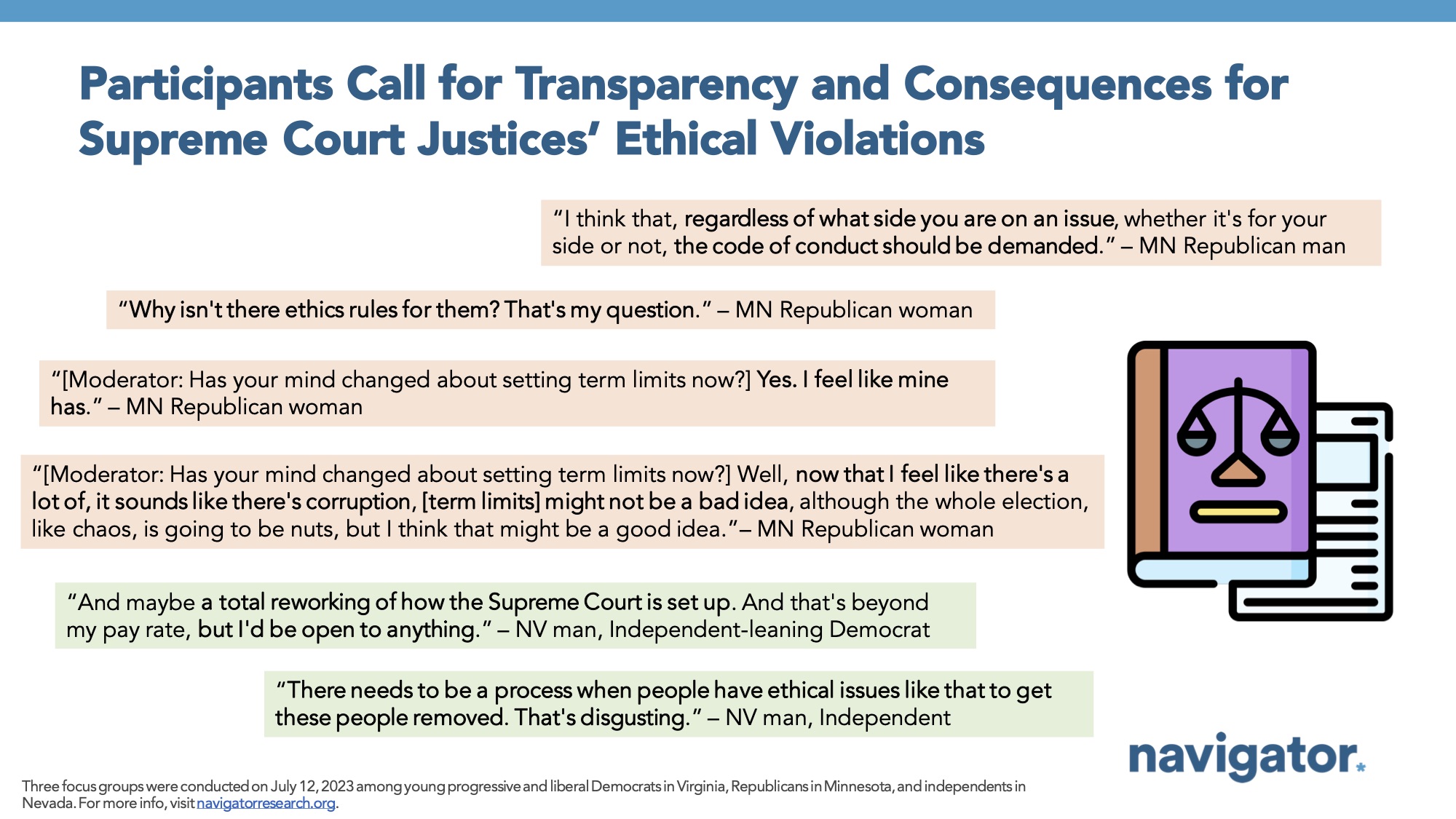Report slide titled: Participants Call for Transparency and Consequences for Supreme Court Justices’ Ethical Violations
