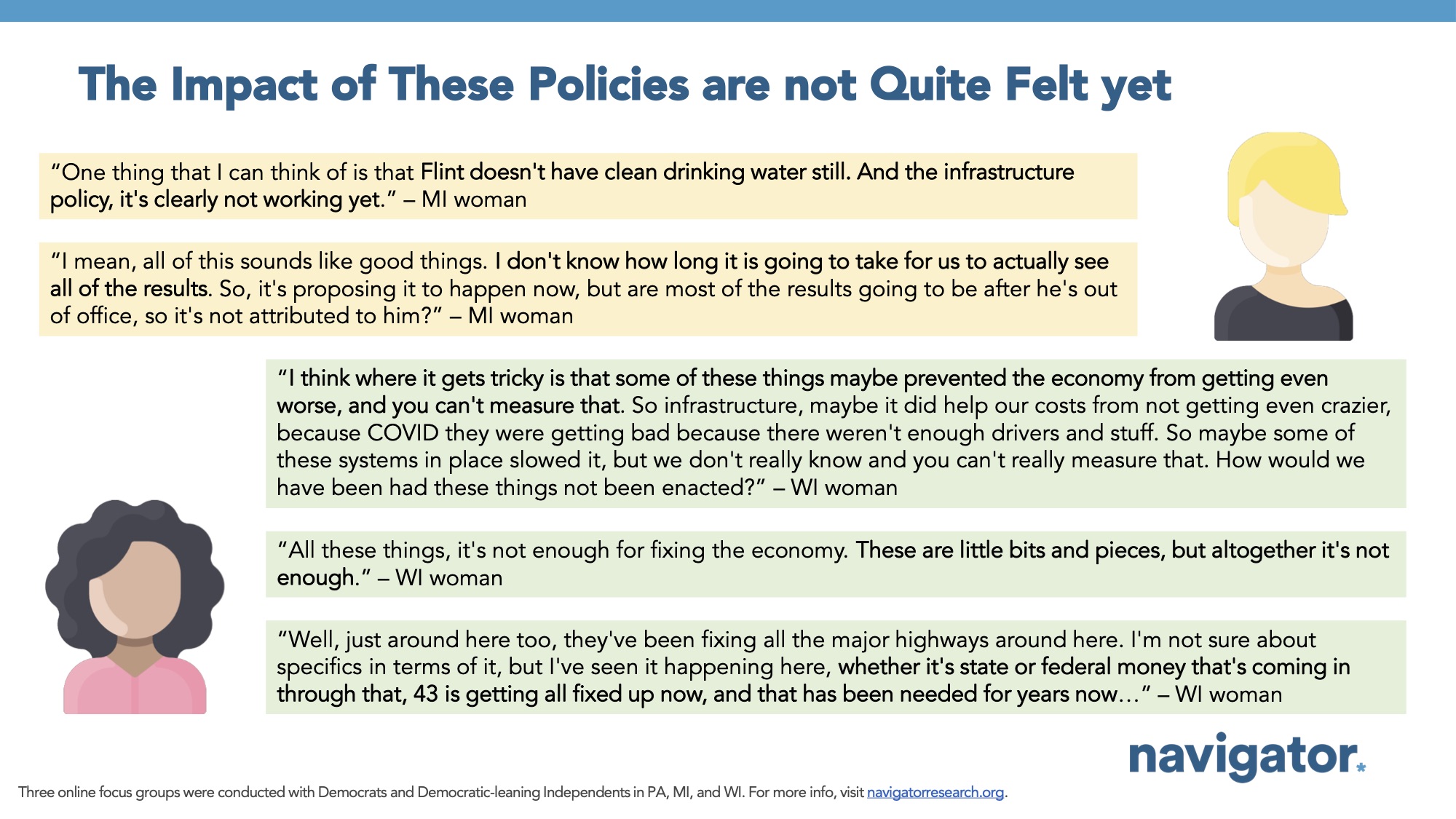 Focus group report slide titled: The Impact of These Policies are not Quite Felt yet