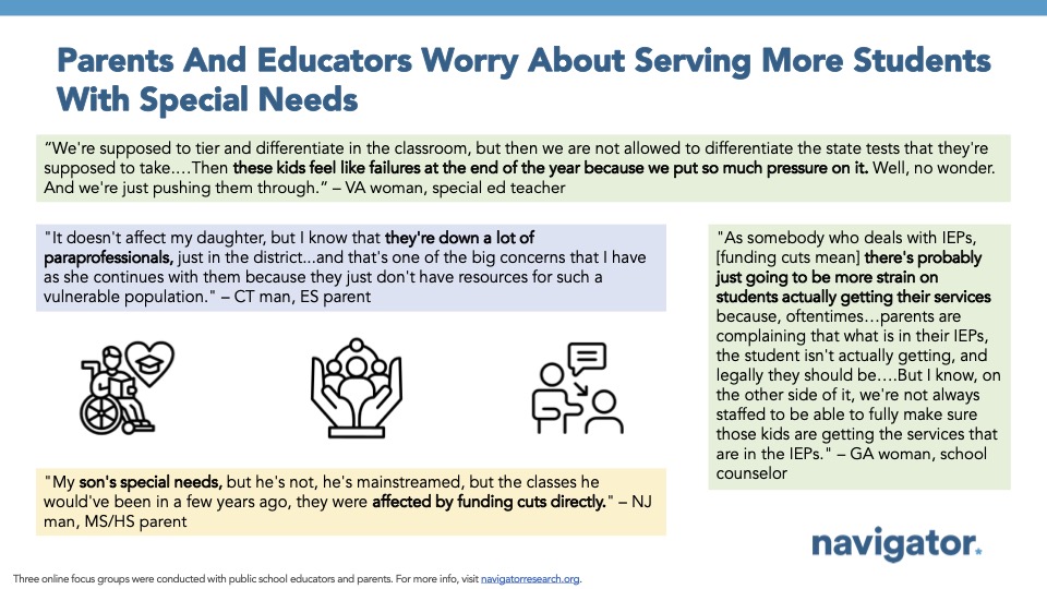 Focus Group Quotes from Navigator Research. Title: Parents And Educators Worry About Serving More Students With Special Needs